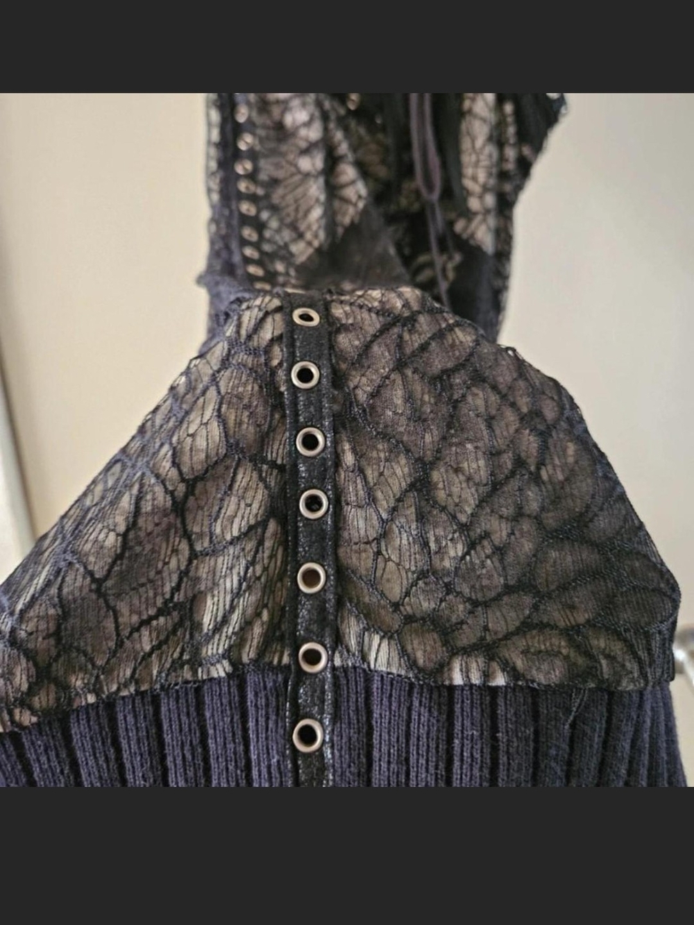 Salvage Lace Studded Lace Up Long Tanl/Mini Dress. S - Picture 3 of 5